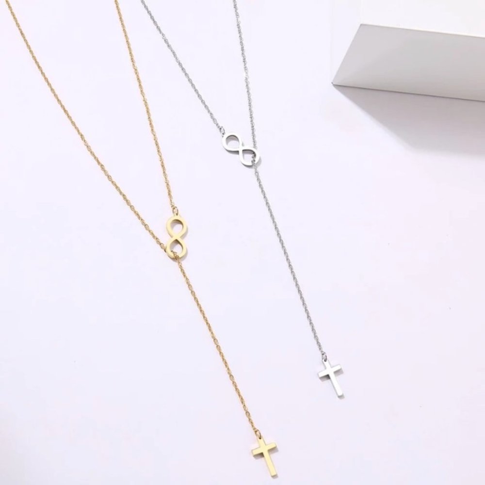 Pendant Cross & Infinity Gold & silver Necklace - Picture 1 of 7